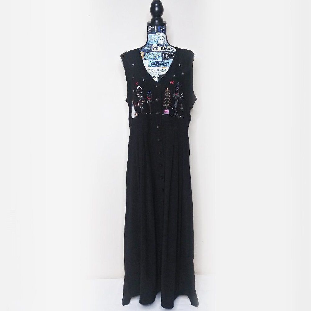 CHRISTOPHER & BANKS Faux Suede Christmas Embroidered Maxi Dress Pockets Sz L VTG - Picture 8 of 8